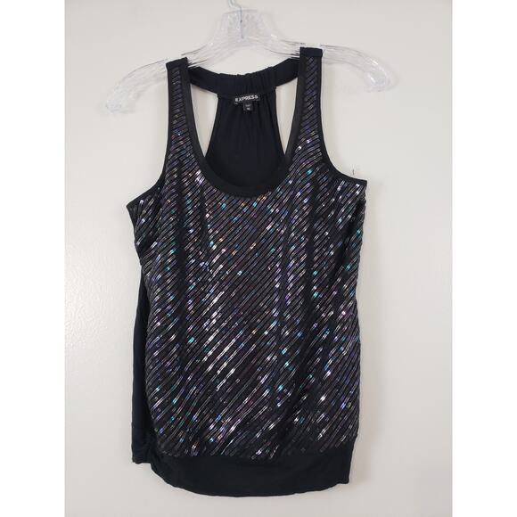 Y2K Express Sequin Womens Tank Top Size XS Party Glitzy Racer Fairy Whimsygoth - Picture 1 of 7